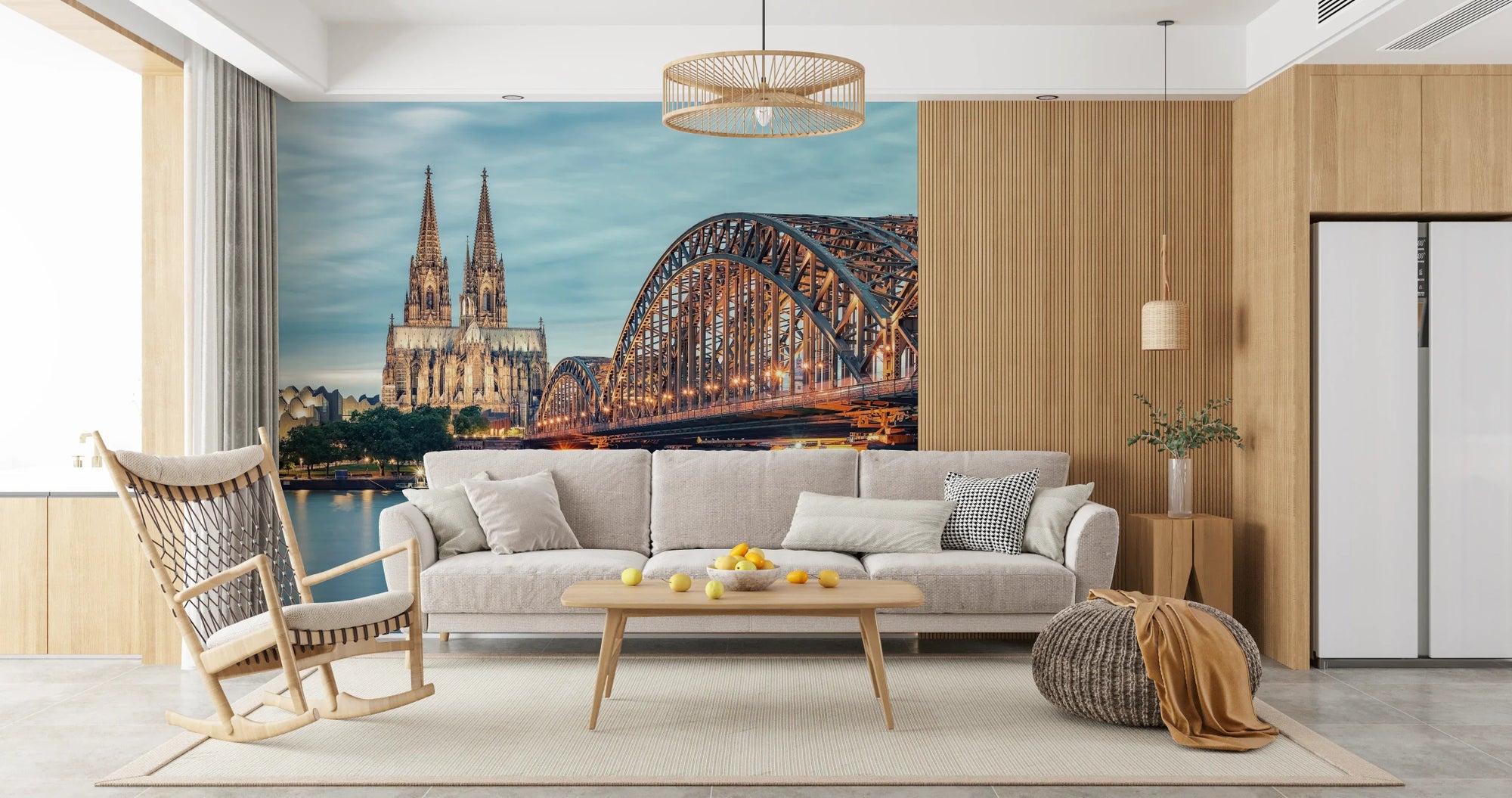 Cologne at Dusk wall mural in a modern living room setting wallpaper mural, GD7991