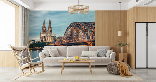 Cologne at Dusk wall mural in a modern living room setting wallpaper mural