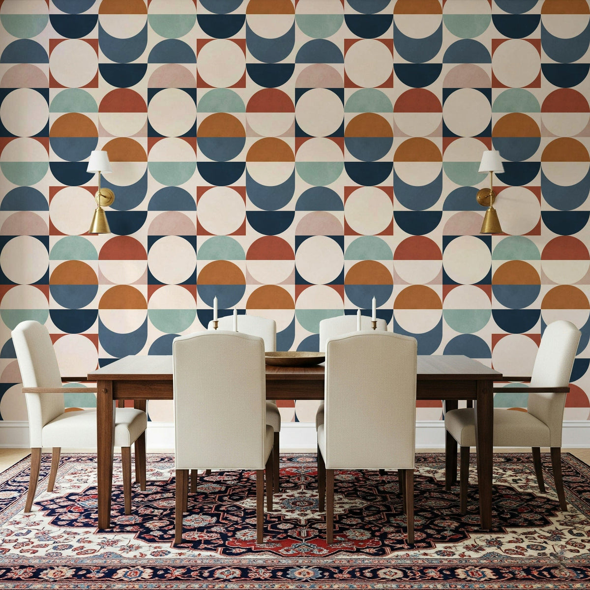 Terracotta navy Color Block Eclipse wallpaper for walls., GD7438