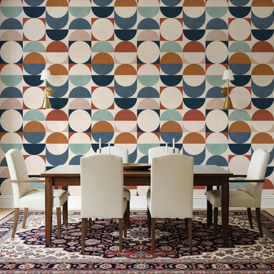 Terracotta navy Color Block Eclipse wallpaper for walls., GD7438