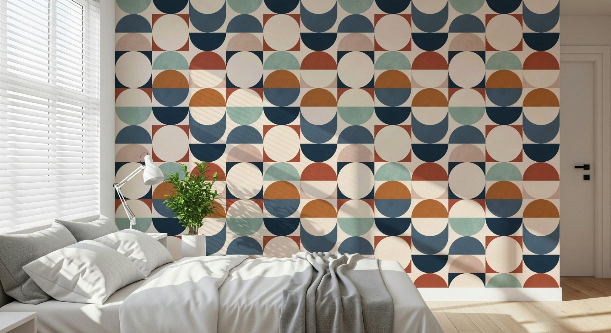 Color Block Eclipse wallpaper for walls artistic circular motifs.