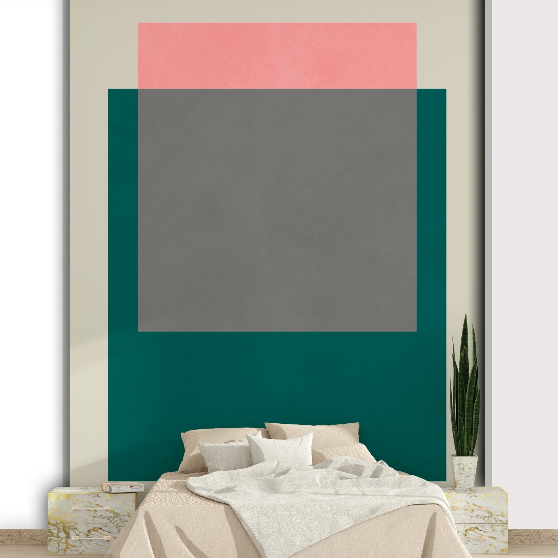 The colors are soft, muted tones of dusty rose, sage green, pale sky blue, warm beige, and terracotta.

