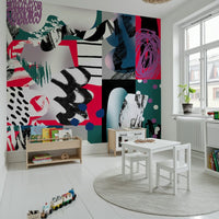 A beautiful modern art wall mural for a living room.
