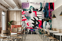 An artistic minimalist form mural for home decor.