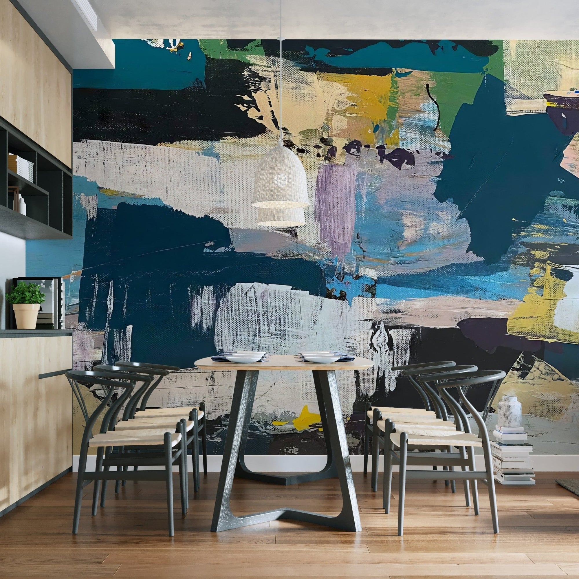 Color Texture Wallpaper Mural adds charm to dining room spaces. C382