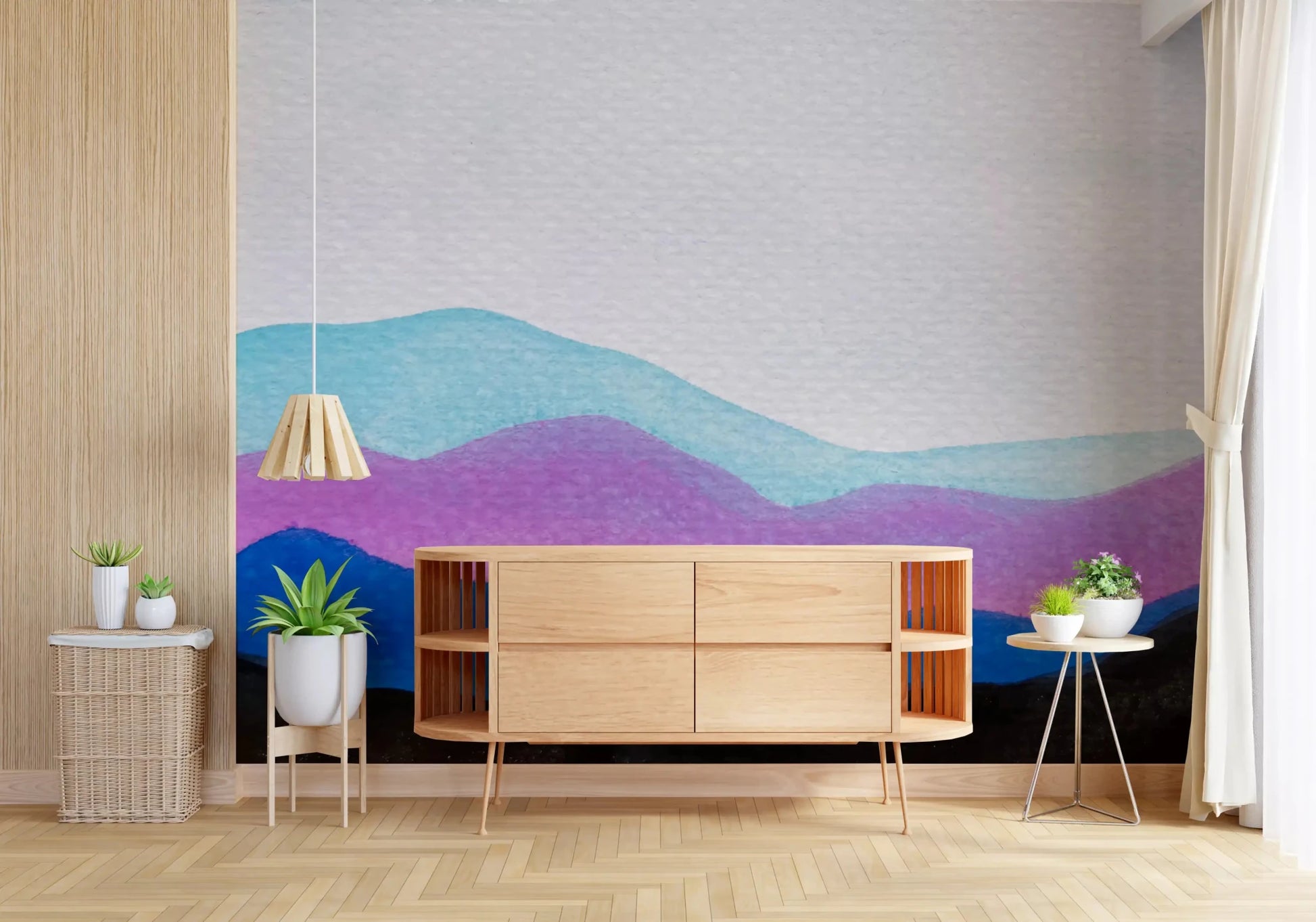 Abstract mountain forms define Colorflow Mountain Dream wall mural softly, GD9267