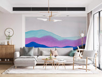 Living room with Color flow Mountain Dream wall mural in pastel mountain layers, GD9267