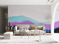 Hallway wall featuring Colorflow Mountain Dream mural in pink and blue tones, GD9267