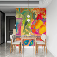 Artistic wall mural featuring lemons and summer blooms.