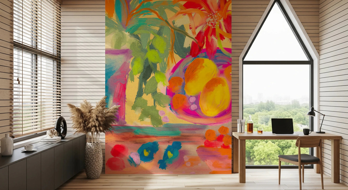 Tropical fruit and flower abstract art for kitchens.