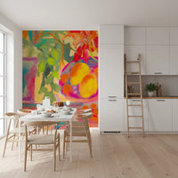 Modern magenta and teal floral still life mural art.