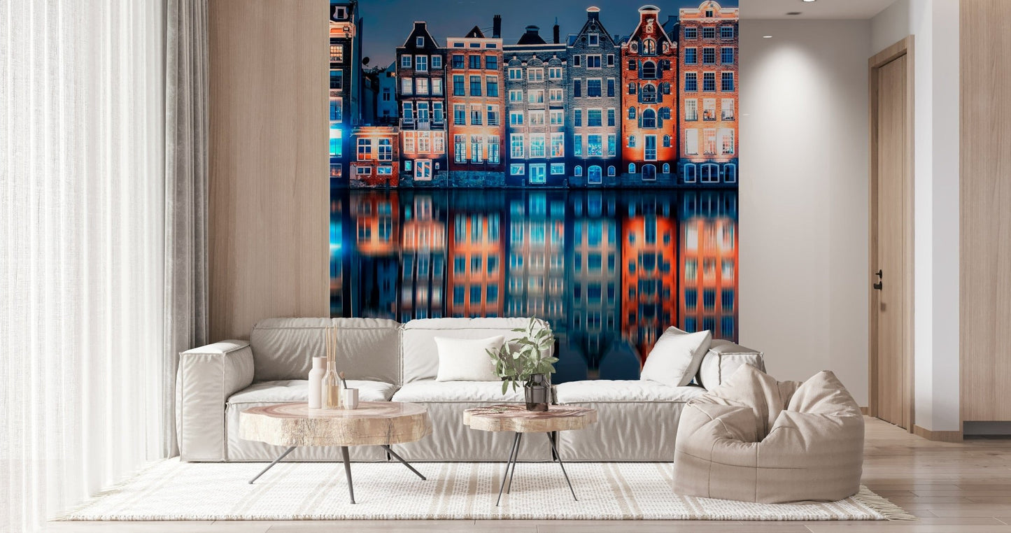The room feels brighter with Colorful Amsterdam Wall Mural and colorful canal reflections, GD7952