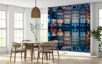 A calm living room paired with Colorful Amsterdam Wall Mural and mirrored house lights, GD7952