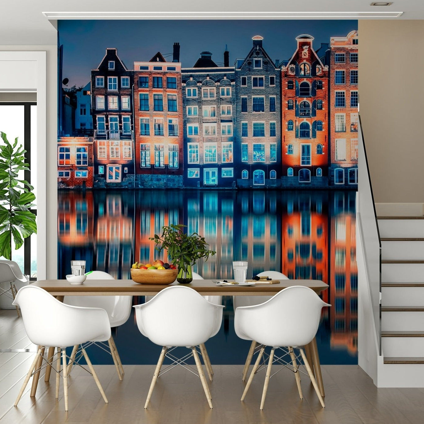 This seating corner feels more vibrant with Colorful Amsterdam Wall Mural at night, GD7952