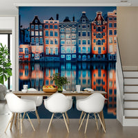 This seating corner feels more vibrant with Colorful Amsterdam Wall Mural at night, GD7952