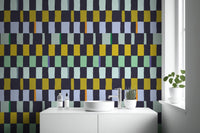 Vibrant mosaic quilt wallpaper adds charm to any space., AN105