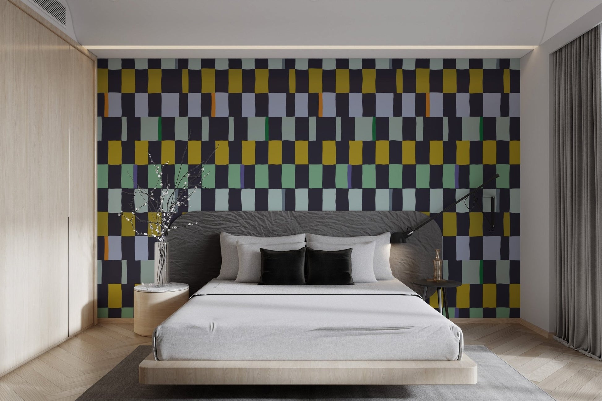 Mosaic quilt wallpaper featuring bold and intricate designs., AN105