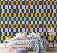 Mosaic quilt wallpaper for cozy and creative living spaces., AN105