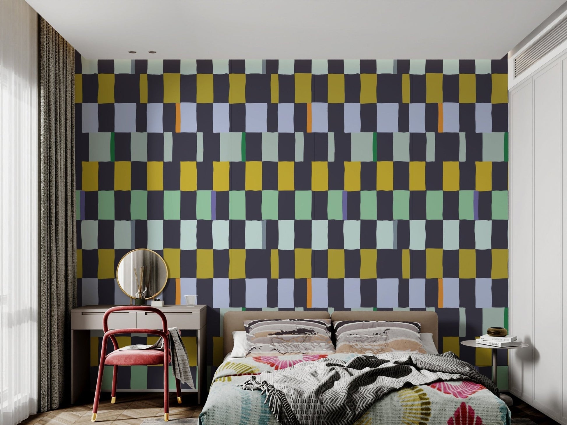 Stunning mosaic quilt wallpaper with a patchwork aesthetic., AN105
