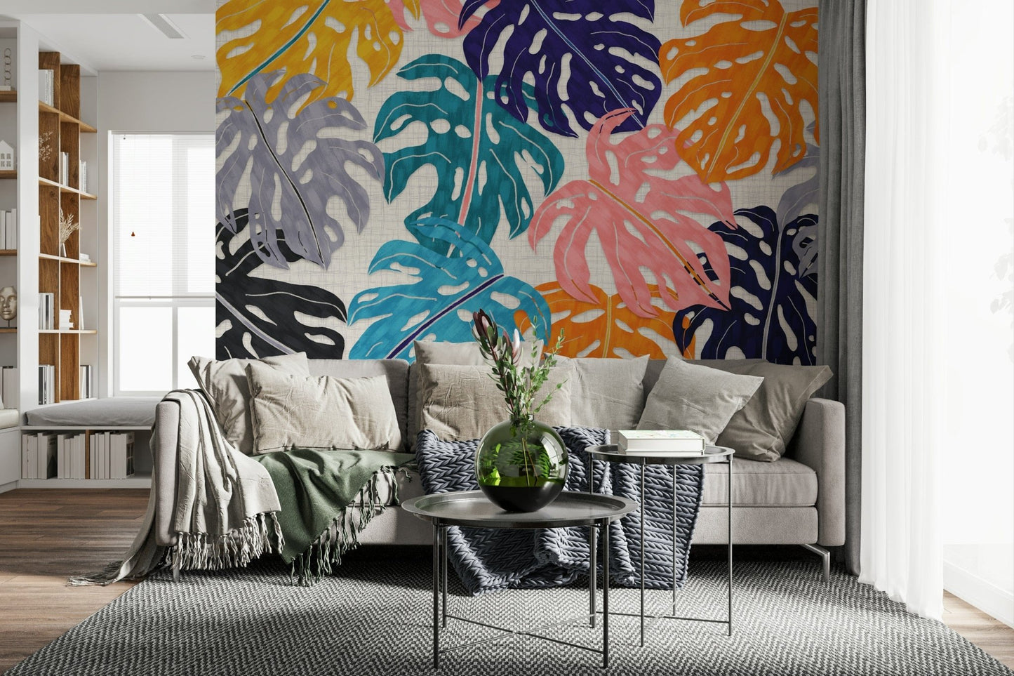 A serene abstract foliage wall mural for your vibrant decor.
