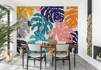 A contemplative exotic leaf wallpaper mural for a feature wall.