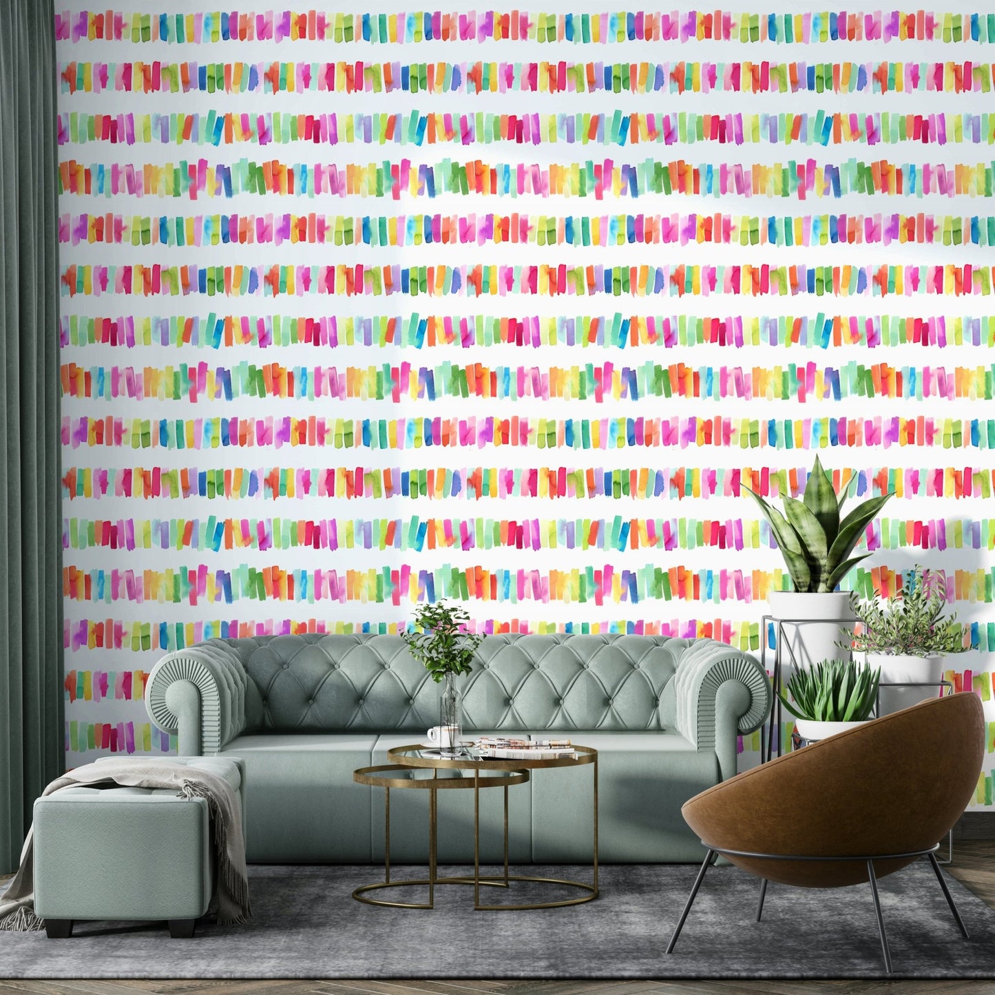 Playful rainbow mural wallpaper

