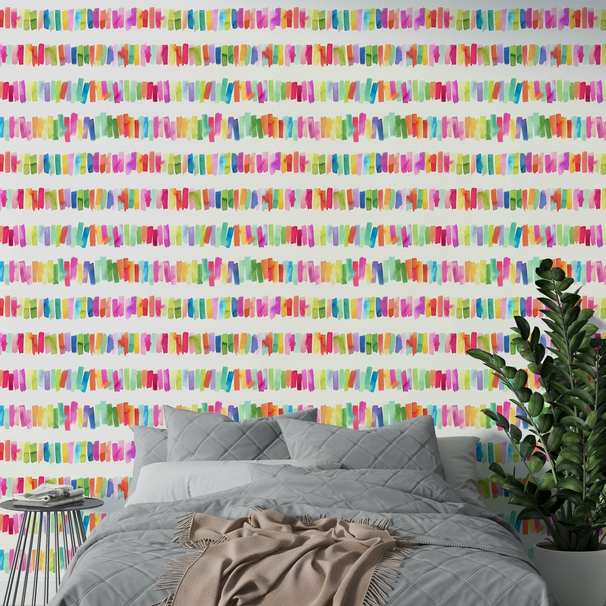 Watercolor wall stripe mural

