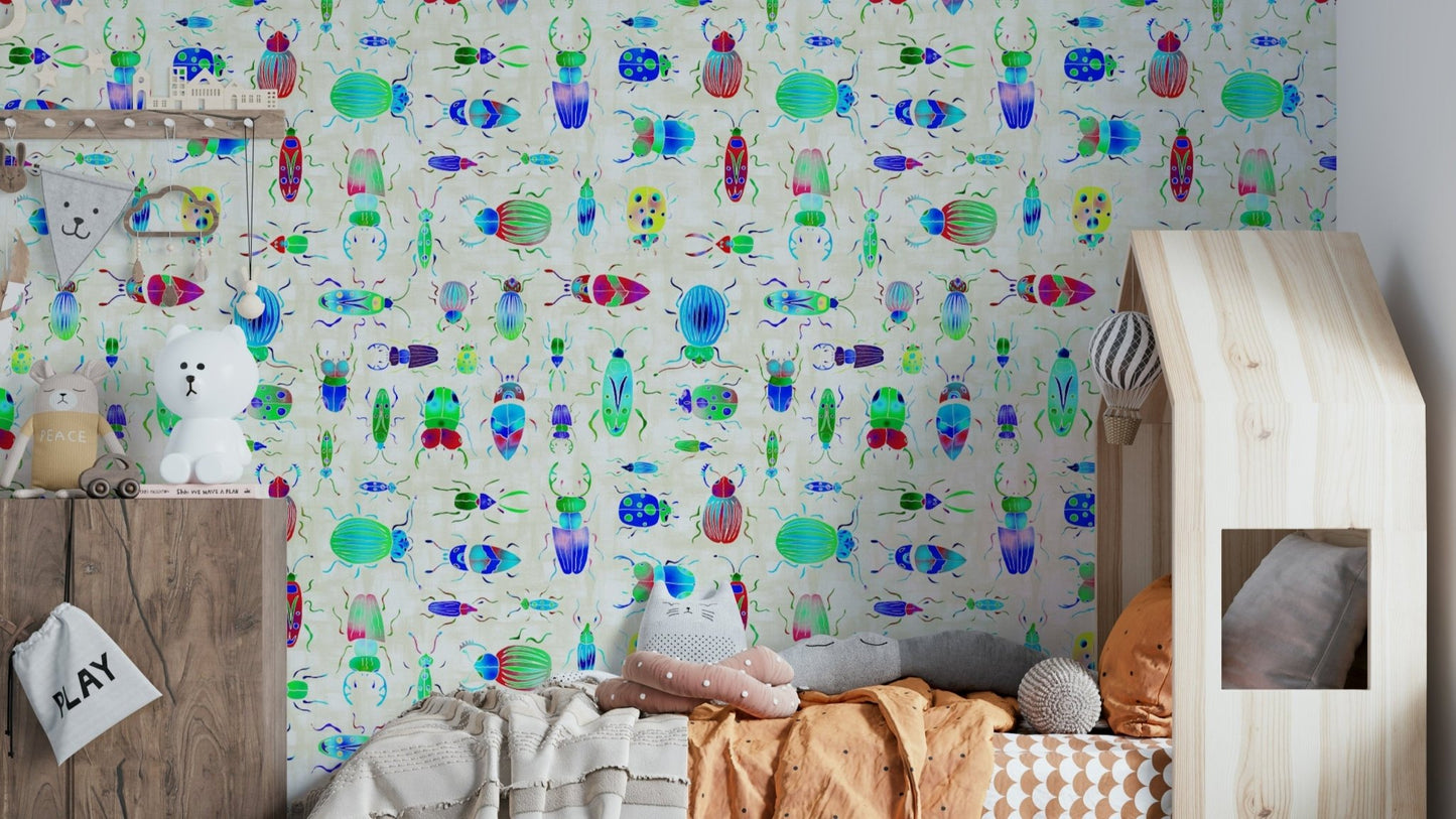 Shiny wallpaper featuring beetles, butterflies, and bugs.

