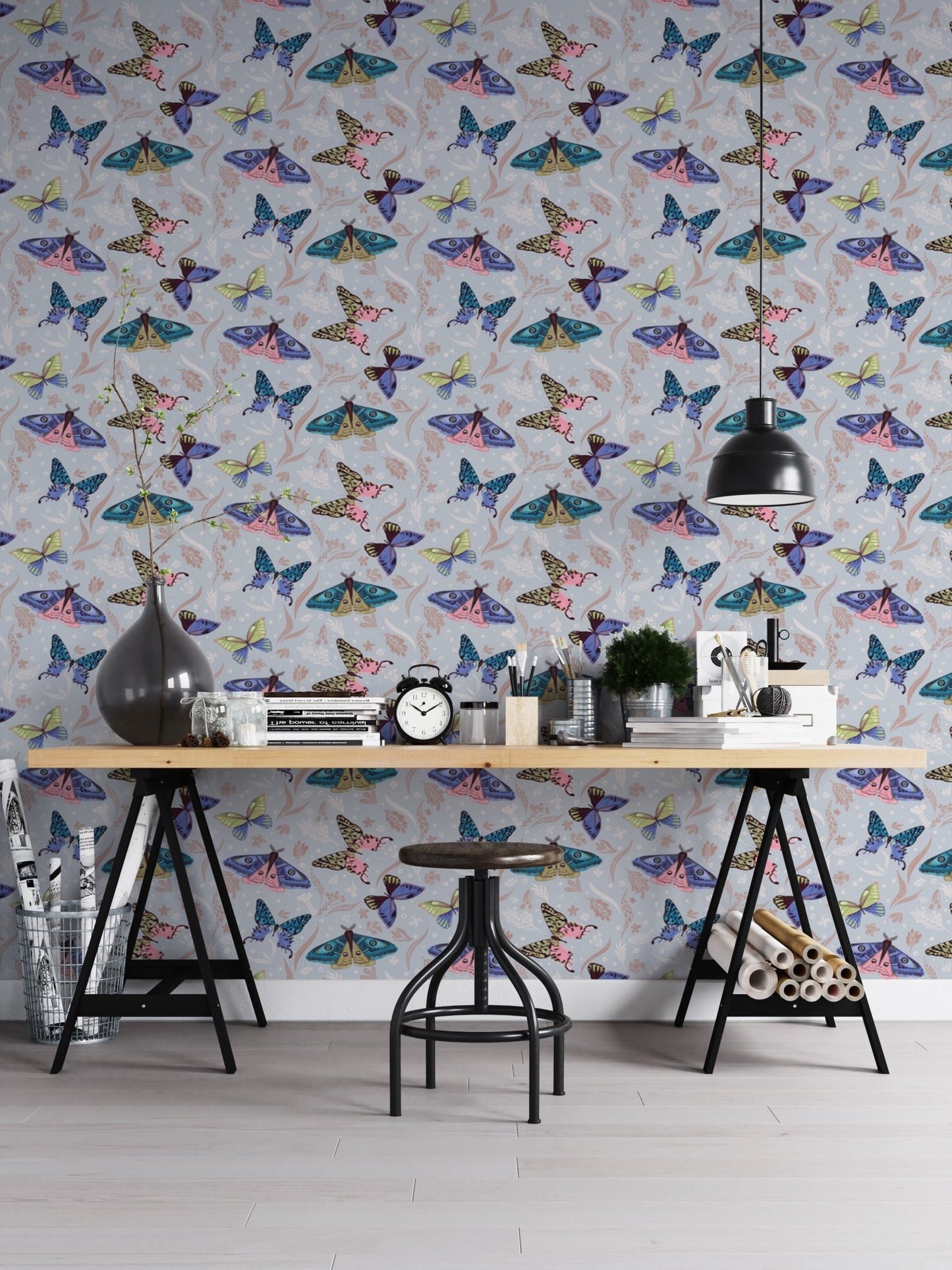 Nature-inspired wallpaper mural with bright butterfly patterns. NI13
