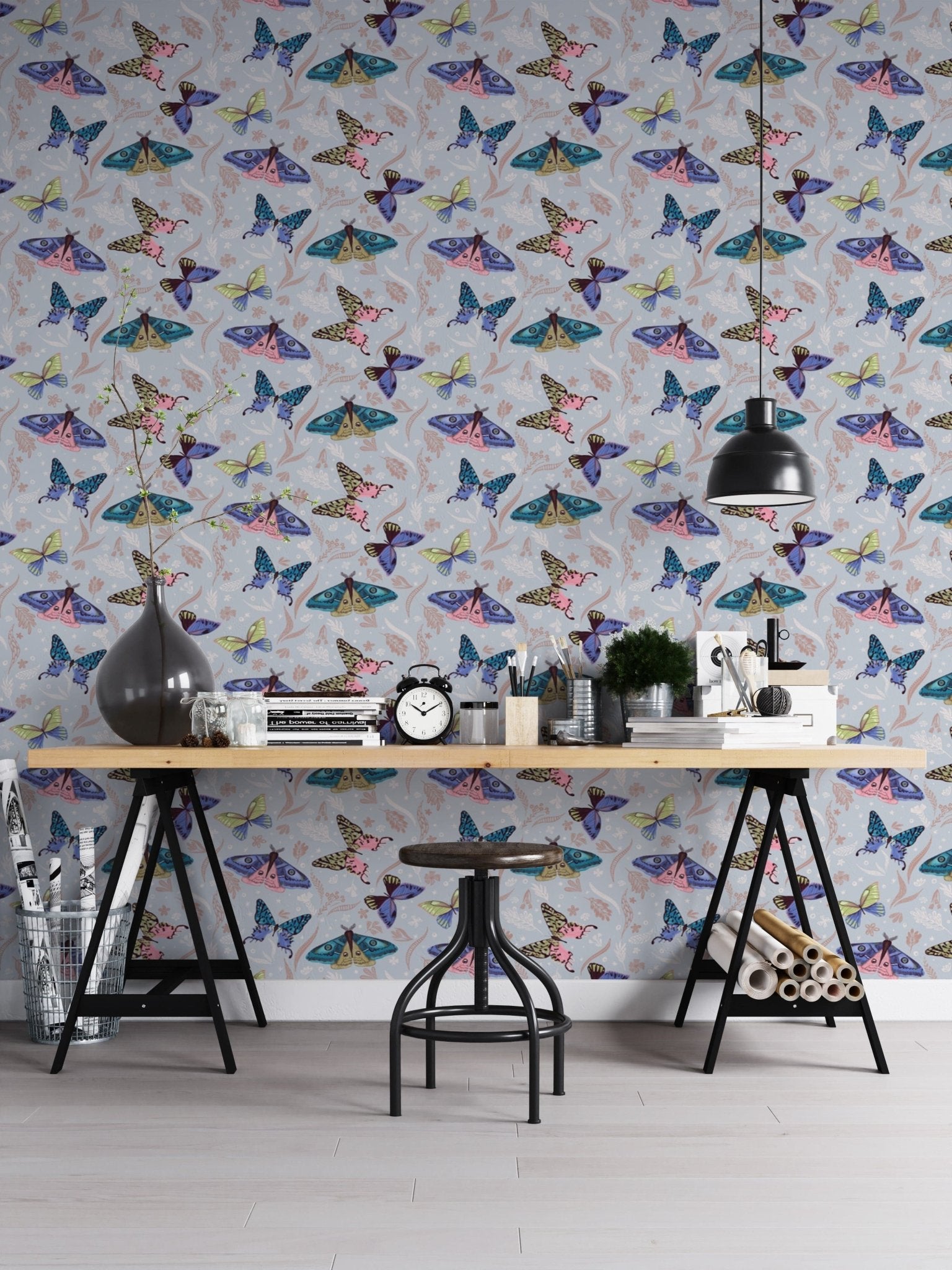 Nature-inspired wallpaper mural with bright butterfly patterns. NI13
