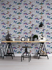 Nature-inspired wallpaper mural with bright butterfly patterns. NI13
