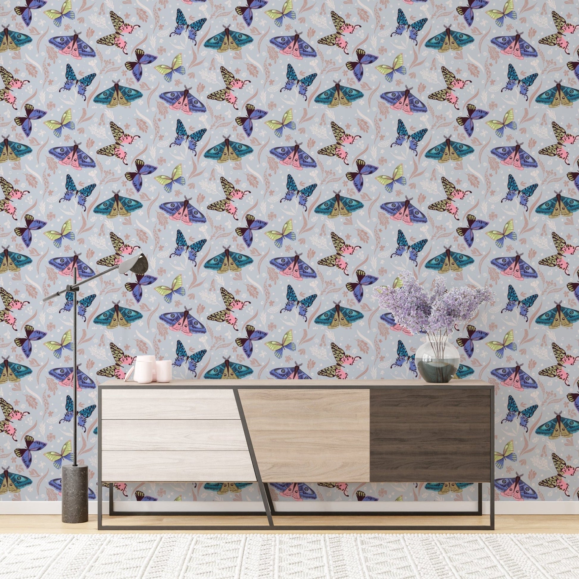 Modern butterfly mural with artistic, colorful pattern designs. NI13

