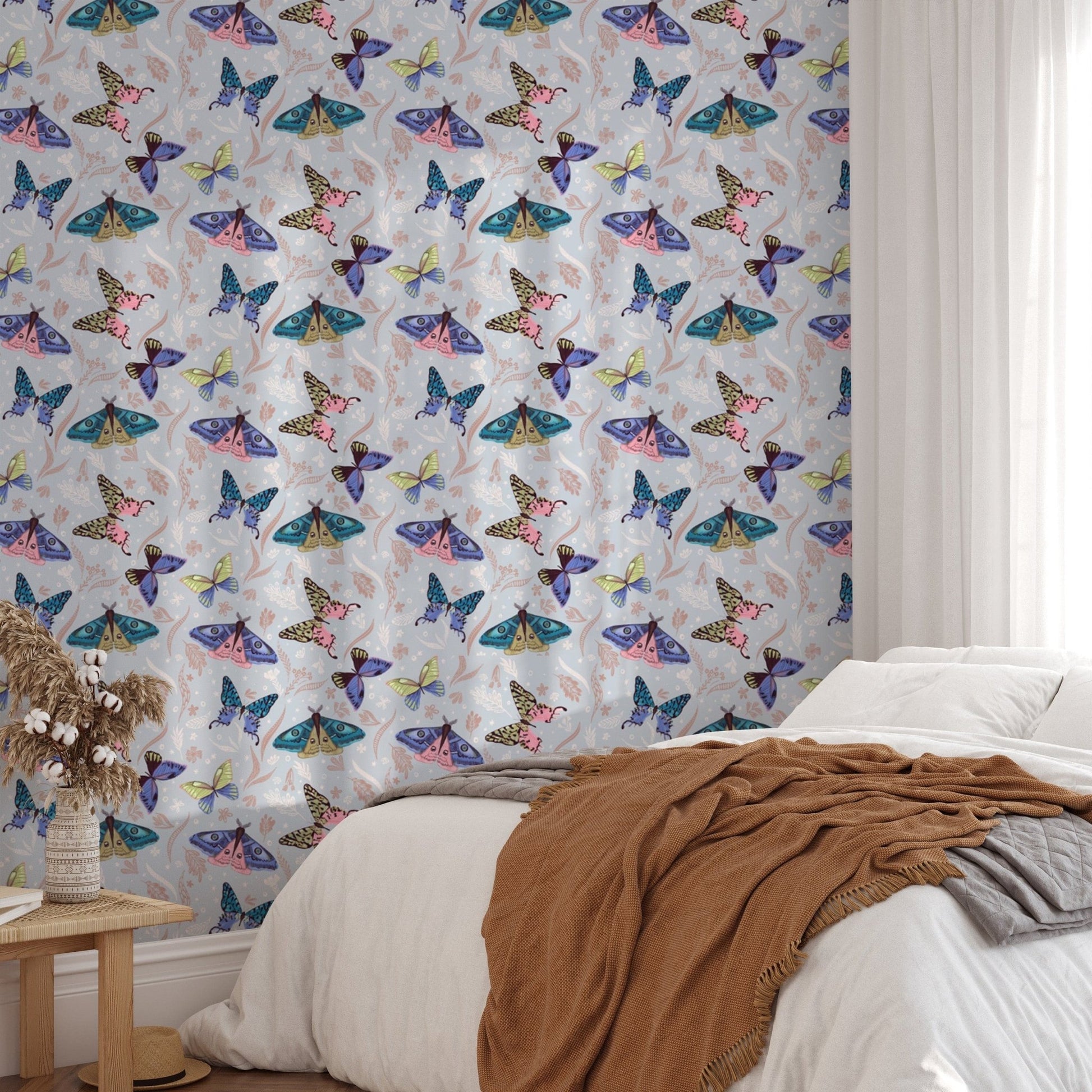 Vibrant colorful butterfly pattern wallpaper mural for lively walls. NI13
