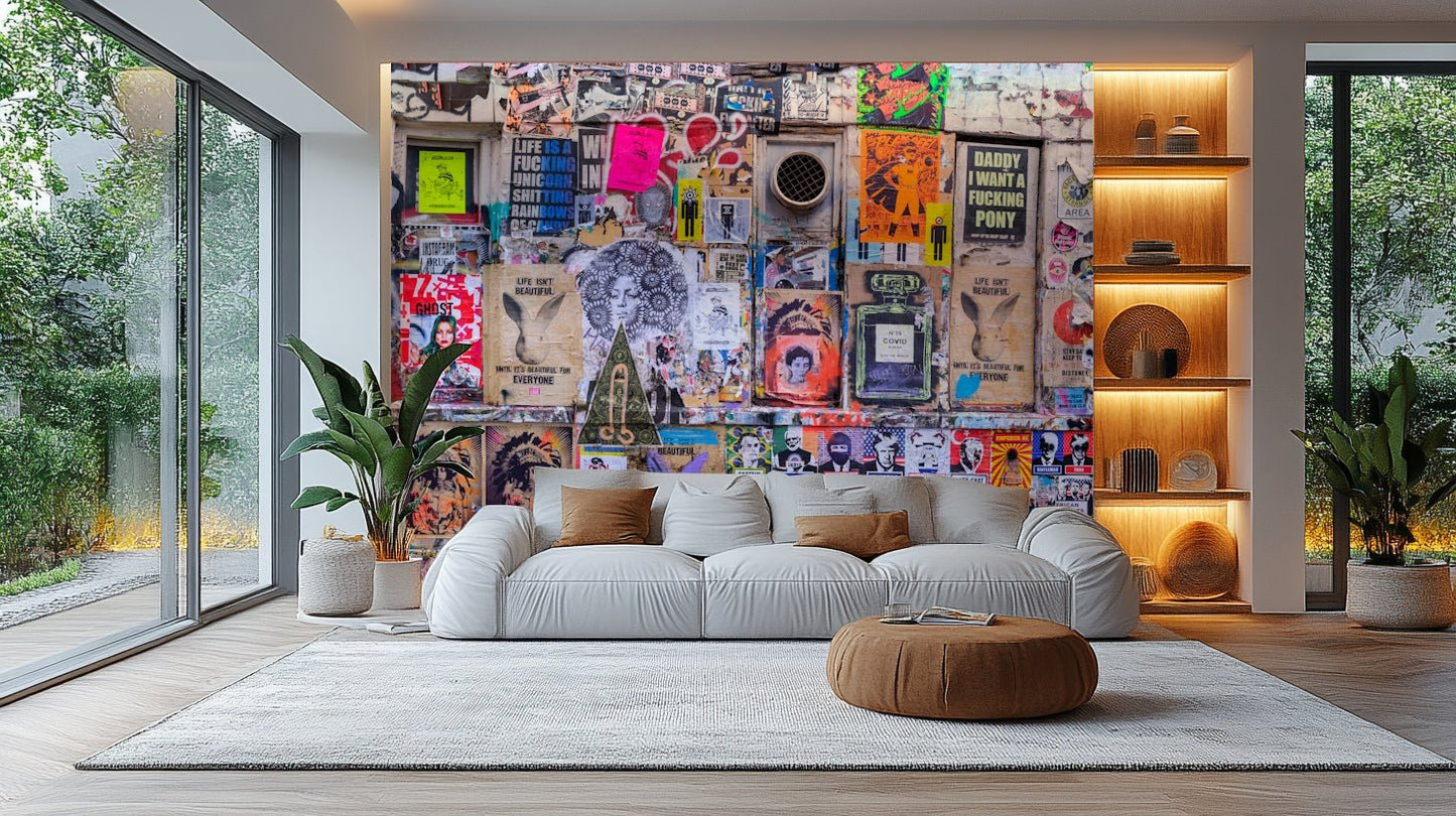 Expressive paint splash mural for walls

