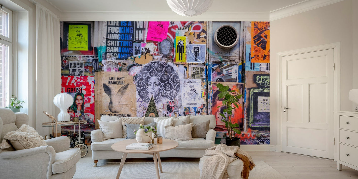 Artistic chaos mural with vivid color mix


