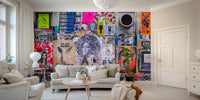 Artistic chaos mural with vivid color mix

