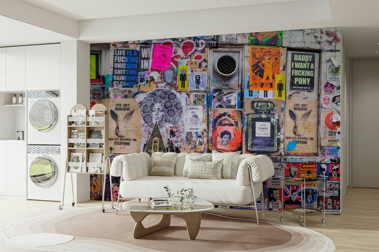 Modern abstract mural in vibrant tones

