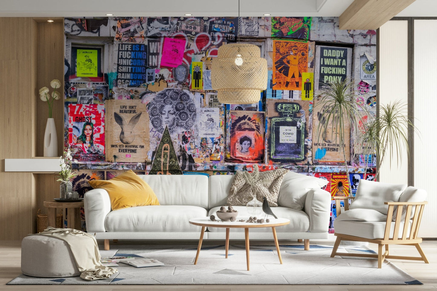 Bold mural with splashes of mixed colors

