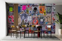 Contemporary wall mural with paint bursts

