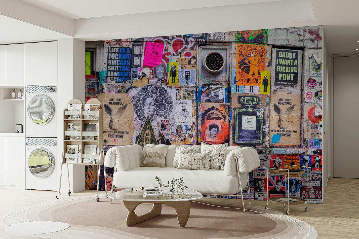 Modern abstract mural in vibrant tones

