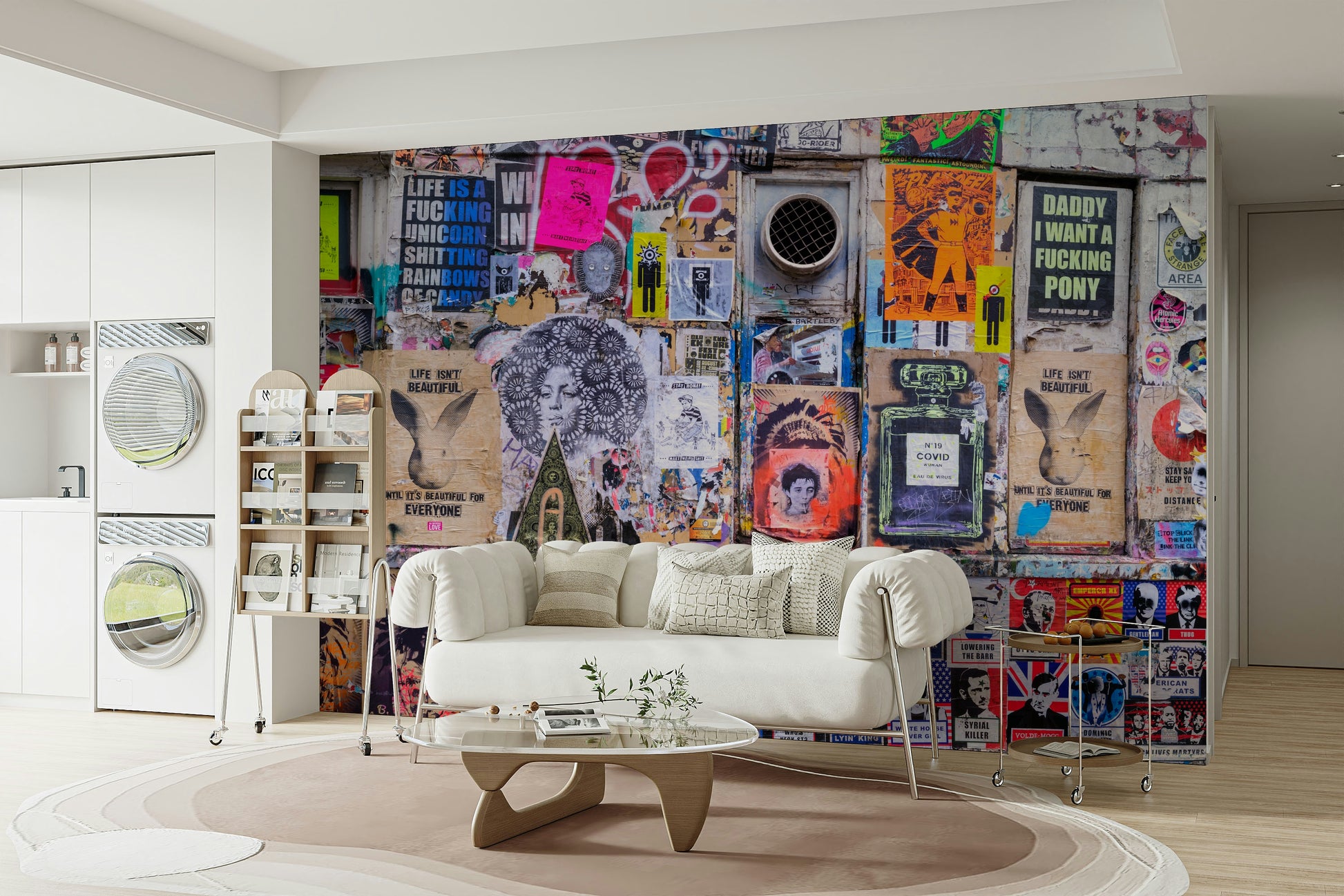 Modern abstract mural in vibrant tones

