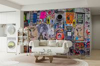 Modern abstract mural in vibrant tones

