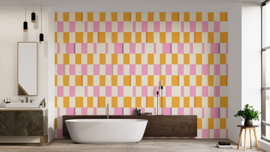 Reusable wallpaper with vibrant checkered patterns, AN100