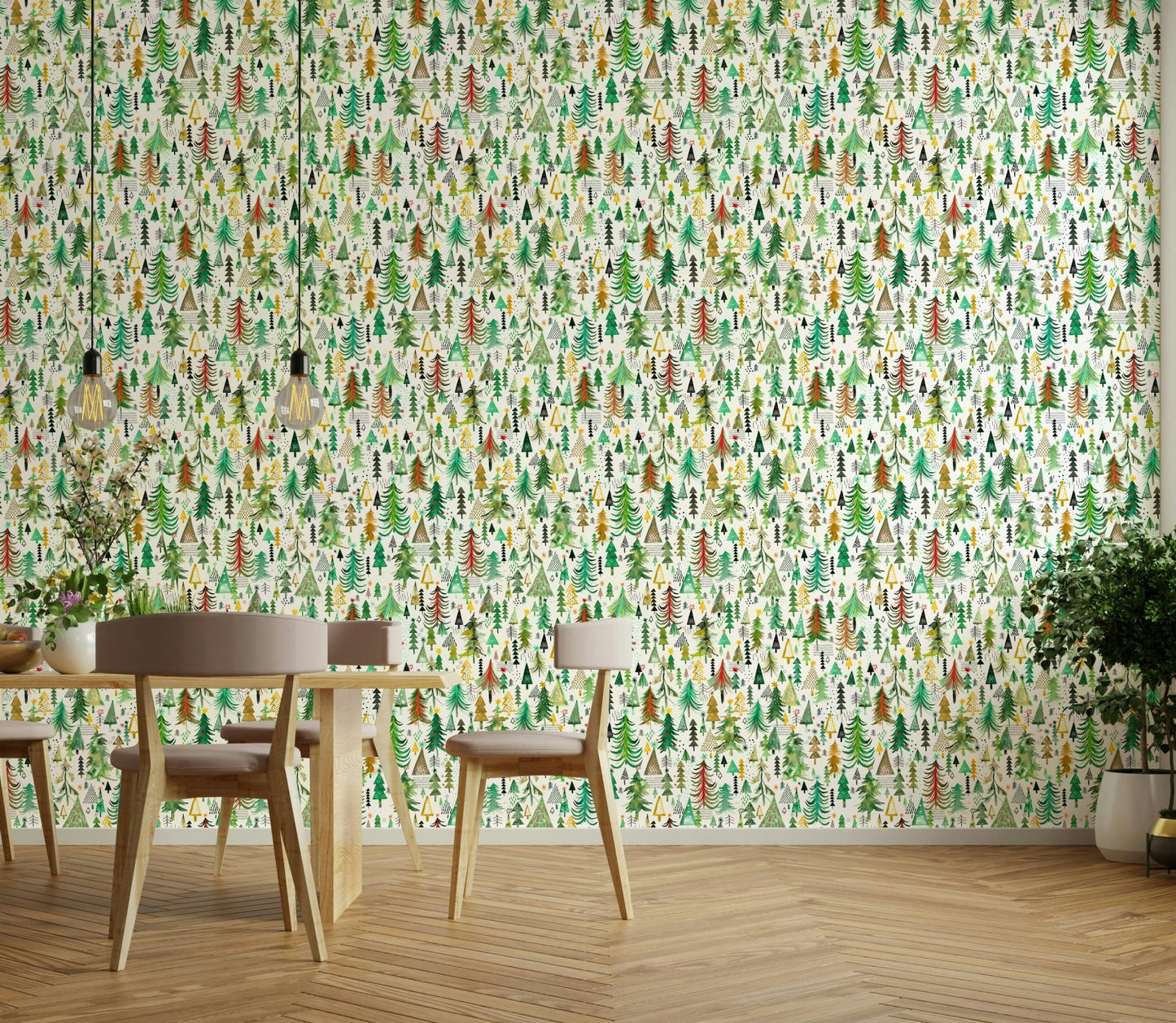 Festive green wallpaper print

