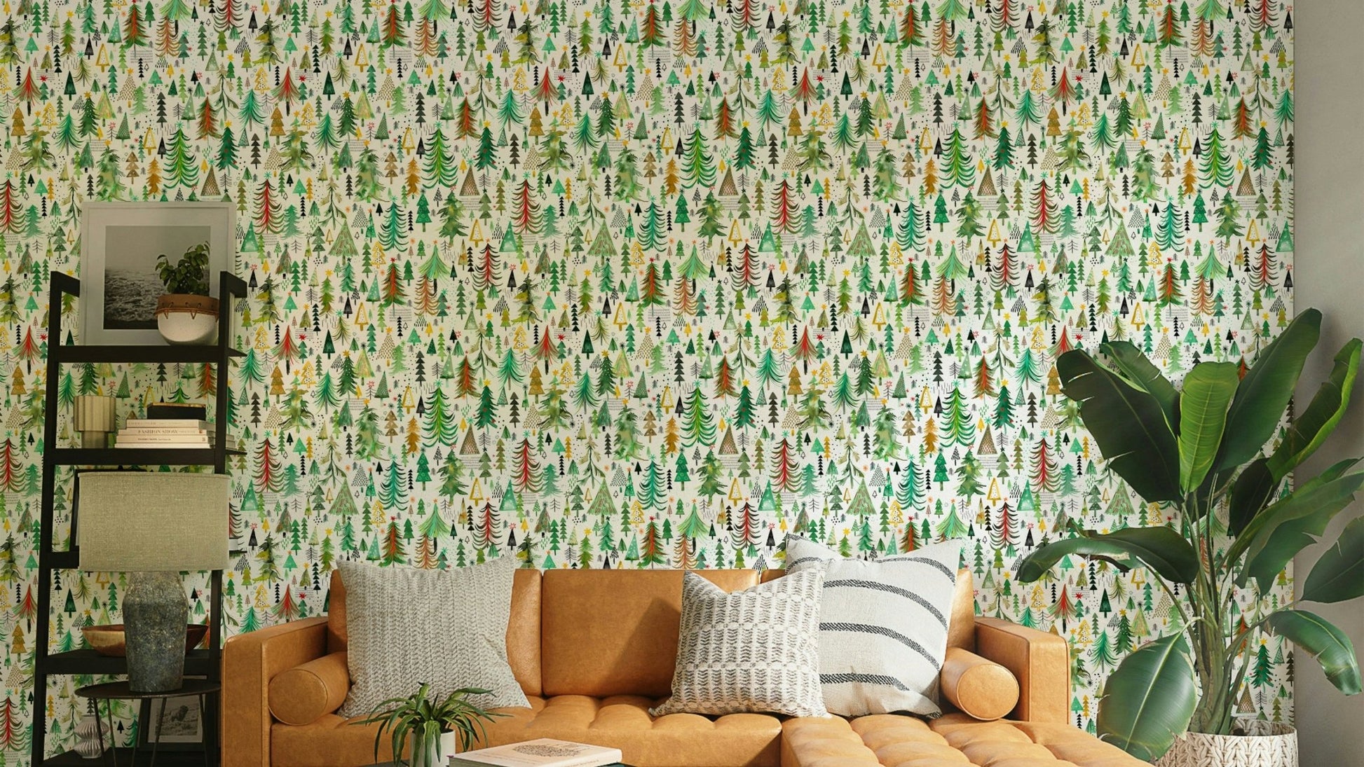 Green and gold Christmas mural

