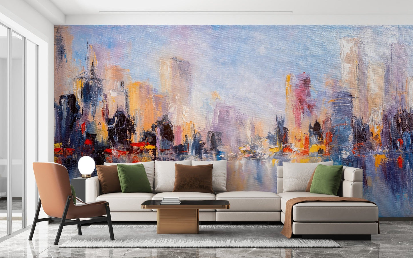 City Skyline Oil Paint peel and stick wallpaper A705