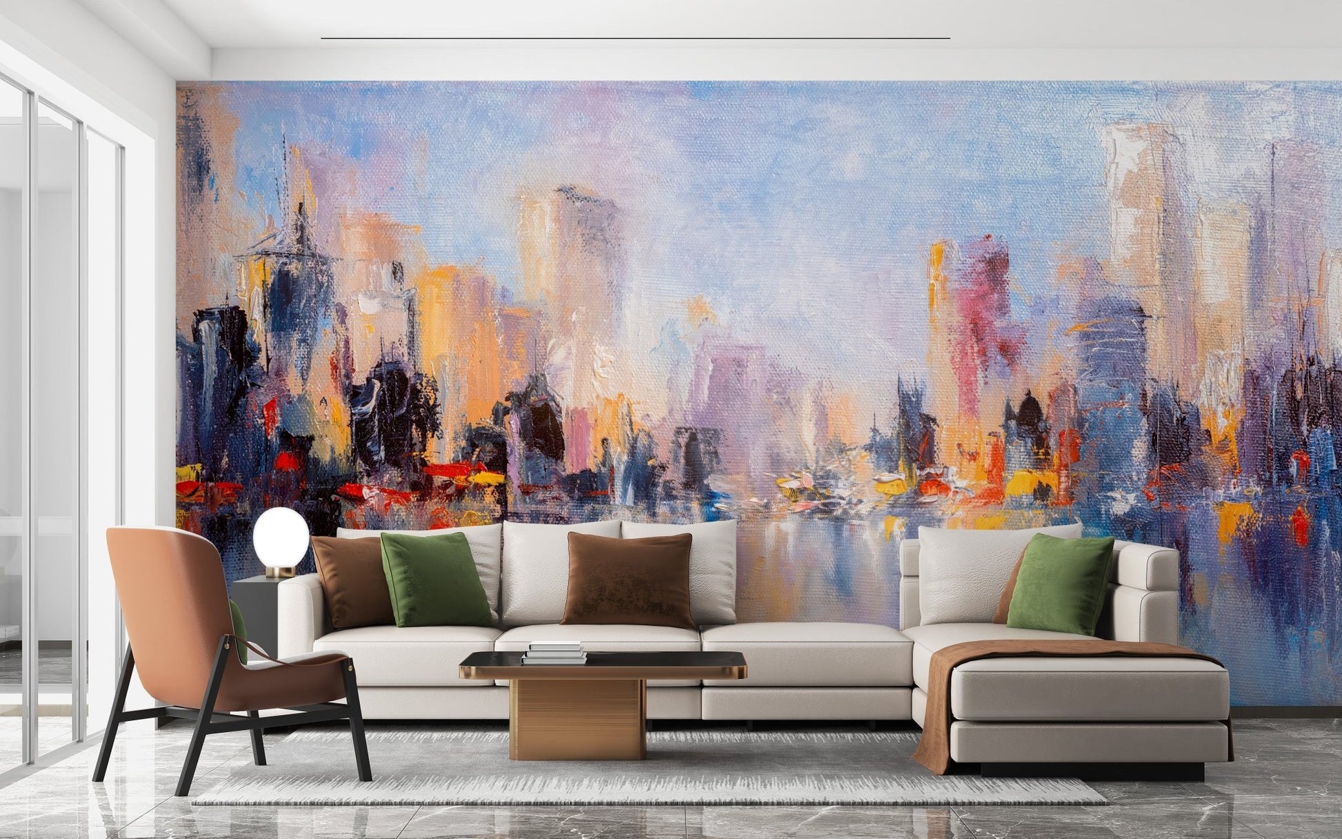 City Skyline Oil Paint peel and stick wallpaper A705