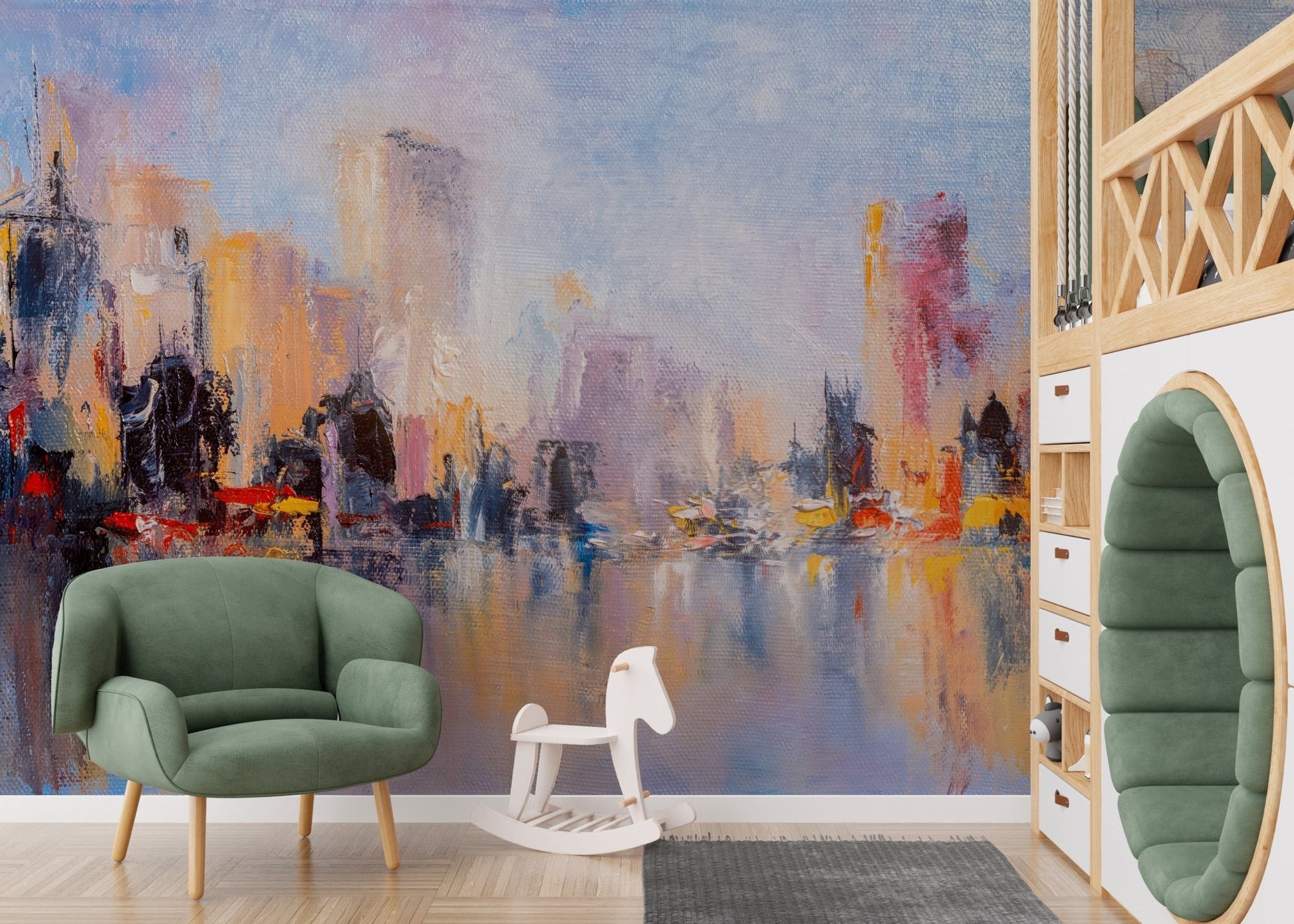 City Skyline Oil Paint wallpaper mural A705