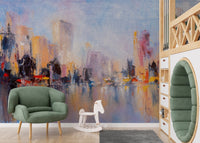City Skyline Oil Paint wallpaper mural A705
