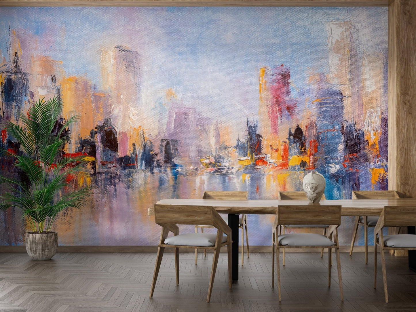 City Skyline Oil Paint mural wallpaper A705